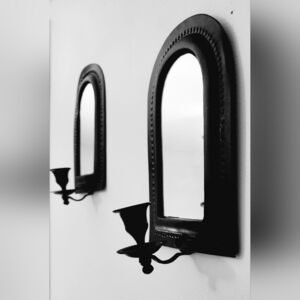 Gothic Black Bedside Wall Mirror Set with Candle Holder & Bird Cage with Candle